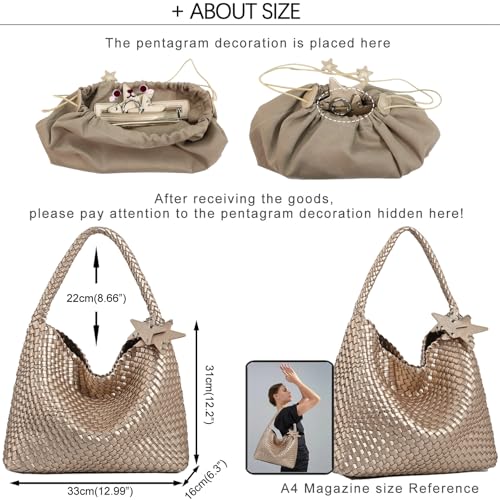 Image of Woven Tote Bag for Women, Shoulder Handbags, Beach Hobo, Handwoven Satchel Underarm Bag, Top-Handle Bag With Purses