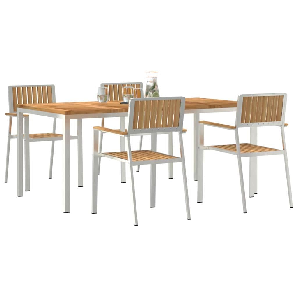 5-częściowy zestaw stołów outdoorowych, brązowe, lite drewno tekowe, stół ogrodowy, stół tarasowy z ramą ze stali nierdzewnej, na taras, balkon, do ogrodu, idealny do jedzenia, pikniku i