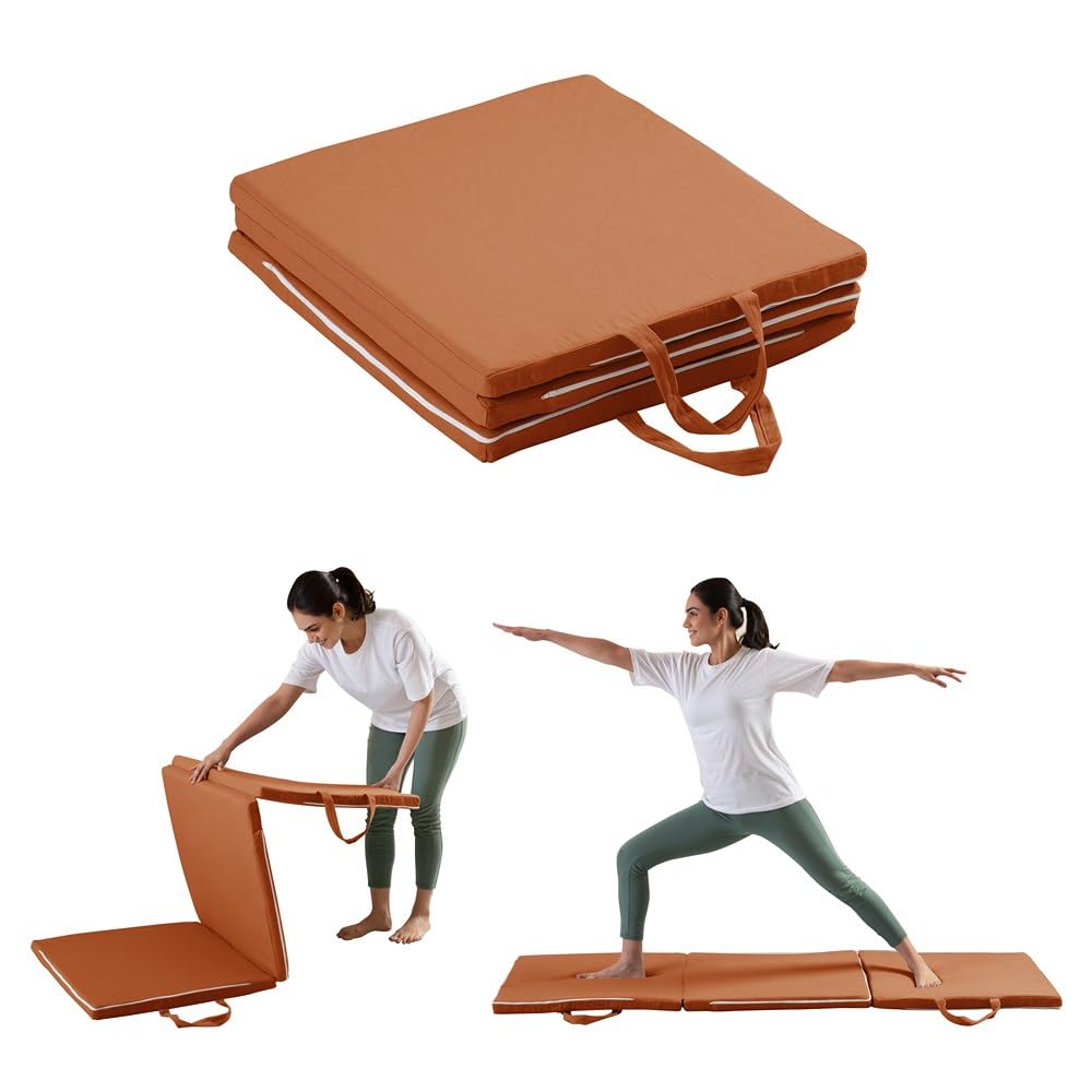 The White Willow HarmonyFlow Yoga Foldable Mat – Standard Size, Supportive Foam Mat with Soft Washable Cover for Meditation, Floor Exercises & Travel – Orange-image-26