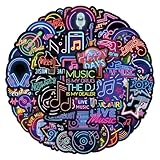 Neon Music Sticker Pack, 50pcs Neon Light Style Waterproof Stickers for Laptop Cases, Mobile Phone Covers, Water Bottles, Suitcases, Party Gifts, Classroom Rewards, Teen, Adults