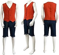 Vista 2 de Luffy - Conjunto completo de disfraz de cosplay con sombrero para fiesta de Halloween