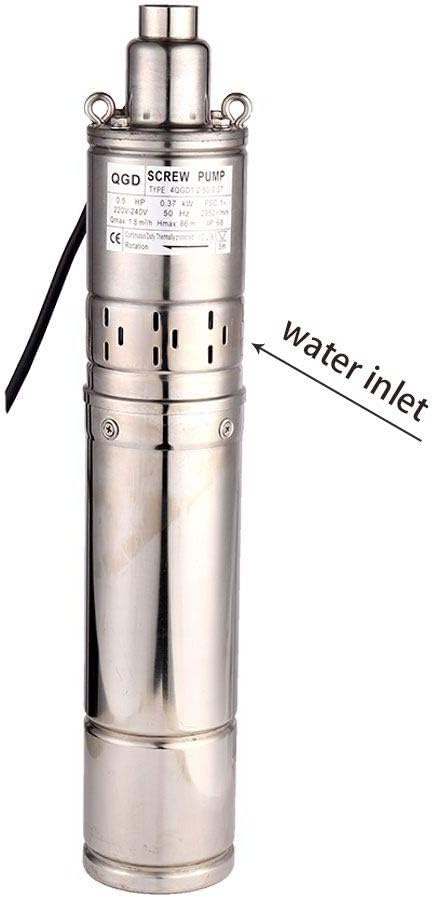 1/2HP Stainless Steel 4" OD Pipe Submersible Bore Pump 1inch Outlet Water Pump 86M Head Deep Well Pump Screw Submersible Water Pump for Industrial and Home Use