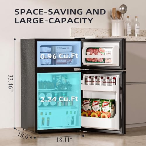 Image of Antarctic Star 3.2 Cu.Ft 2-Door Mini Refrigerator with Freezer, Adjustable Thermostat & Removable Shelves for Bedroom, Office, Dorm and Apartment (Black)