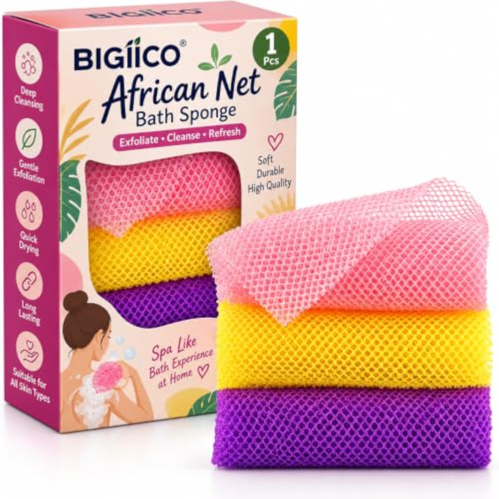1 Pcs African Net Bath Sponge, Long Loofah Scrubber