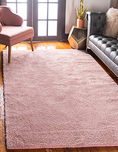 Unique Loom Solo Collection Solid Plush Kids Pink Area Rug