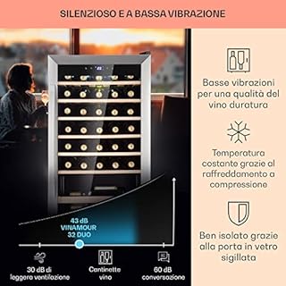 KLARSTEIN Cantinetta Vino, Cantinetta Vino Refrigerata a Zona Singola per Interno/Esterni, Frigo Bar, Cantina Vino con Vetrina, Mini Bar, Frigo Vino con Illuminazione LED, 4-18°C, 36 Bottiglie