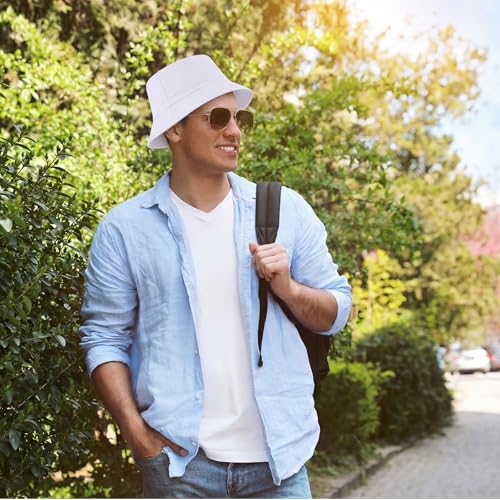 Image of 36 /24 /12 Pcs Bucket Hats for Men Women Bulk Cotton Fishing Cap UV Protection Beach Foldable Solid Color Sun Cap