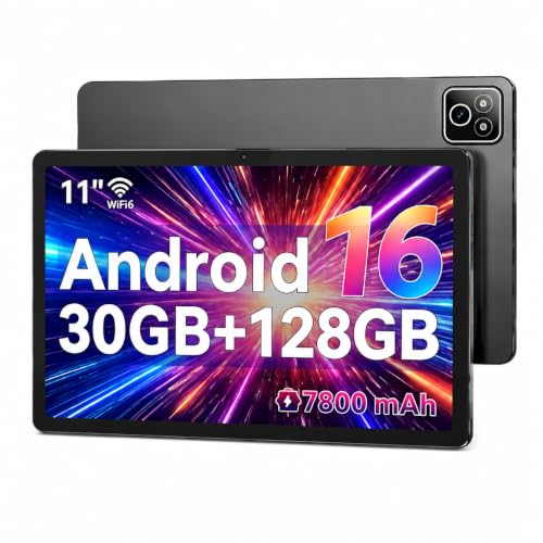 Image of 2026 Android 16 Tablet 11 Inch, 30GB+128GB 1TB Expand, 7800mAh Large Battery, Wi‑Fi 6 & BT 5.4, Widevine L1, Face Unlock, HD IPS Touchscreen, Dual Camera, Black