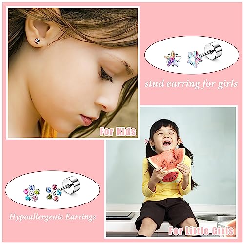 LOYALLOOK 24Pairs Screw Back Earrings Stud for Girls Women Surgical Steel Hypoallergenic Cartilage Stud Earrings Tiny CZ Screwback Flat Back Stud Earrings Set Piercing Jewelry Multicolored 20G2