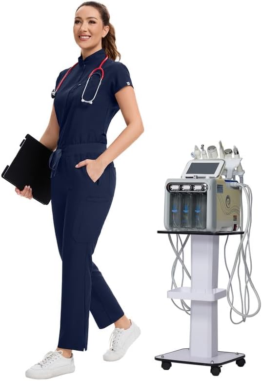 Kitmaz Women's Scrub Set - Convertible Mandarin/V-Neck Top & Straight Pants, 13 Pockets, Wrinkle & Splash Resistant Fabric - Image 6