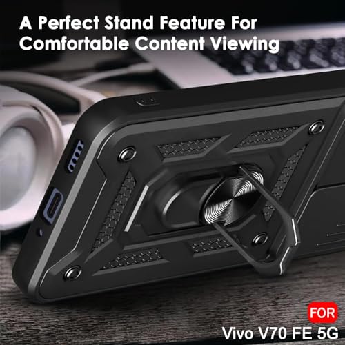 Image of AIBEX Back Cover Compatible for Vivo V70 FE 5G | D10 Tough Armor Case | Sliding Camera Shield | 360 Protection | Kickstand Ring Holder | Military-Grade Bumper Case