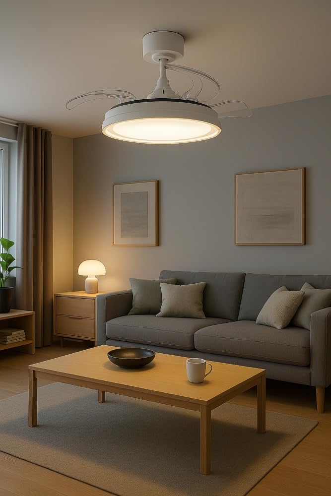 MeLiTec Deckenleuchte mit Ventilator, Deckenventilator mit Beleuchtung LED, leise, mit RGB-Licht, verschiedene Farbmodi, Timer- und Nachtlichtfunktion, dimmbar, DV07, weiß, Steuerung per Fernbedienung