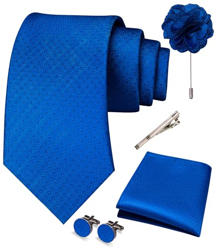 Image of JEMYGINS Mens Tie and Pocket Square,Lapel Pin,Cufflinks,Tie Clip Sets with Gift Box 5PCS
