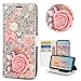 STENES Bling Wallet Phone Case Compatible with Samsung Galaxy S20 FE 5G Case - Stylish - 3D Handmade Crystal Rose Crown Bow Flowers Magnetic Wallet Stand Leather Cover Case - Pink