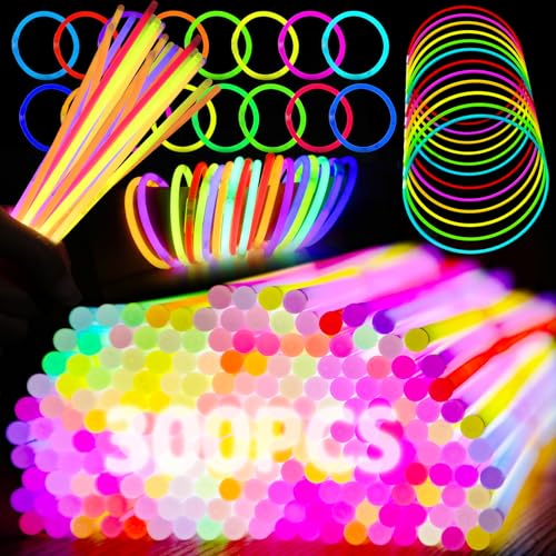 Kimimara Knicklichter Party-Set für Kinder – 300 Leuchtstäbe mit 300 Verbindern in 7 Farben – Party Deko & Kindergeburtstag Gastgeschenke für Festival, Halloween, Hochzeit & Weihnachten