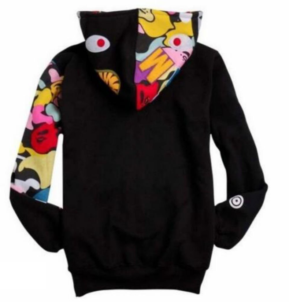 Men’s 3D Print Monkey Hooded Sweatshirt Double Zippers Pullover Long Sleeve Coat (Black, M)