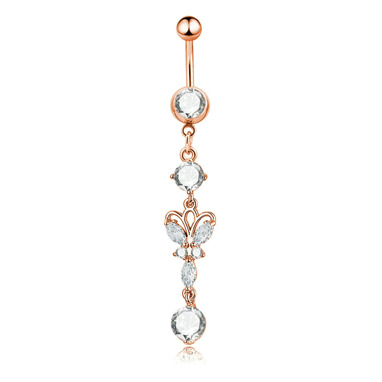 Ayoiow Piercing Ombligo Acero Colgante Mariposa con Circonita Aro Piercing Ombligo