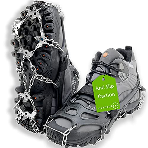 Outdoor 360 Crampons for Hiking Boots - 19 Non-Slip Mini Spikes for Men and Women - Ice Cleats for Shoes and Hiking Boots – Best for Traction on Snow and Ice