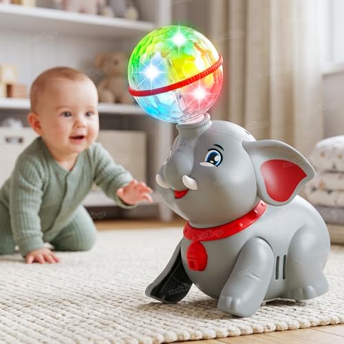 Image of Zest 4 Toyz Musical Elephant Toy for Kids with 360 Degree Rotating Disco Ball Light & Sound Toy Walking & Crawling Toys for Kids Boys & Girls - Multicolor