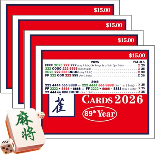 AZSYYQC Mahjong Cards 2026Mah Jong Cards 2026 Official Revision American - Large Print 4-Pack (4pcs)