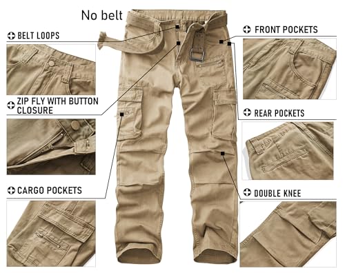 Cargo Pants for Men Relaxed Fit Work Pants Breathable Casual Pants with 8 Pockets No Belt3