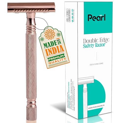 Image of Pearl Shaving Double Edge Safety Razor SS-01 Blush Wine made with Brass Metal - Shaving Razor for Men | Classic & Traditional shaving Kit for Men | Premium Blade Razors | Holi Gift Option