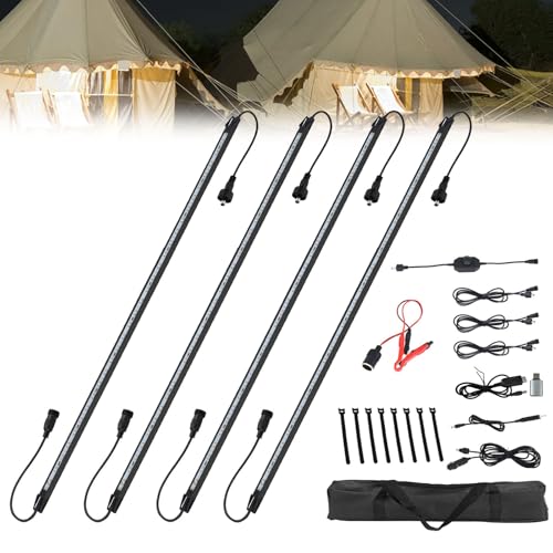 12V LED Light Bar Kit Dimmable IP67 Waterproof RV Interior Lights 4 Bars White Aluminum Magnetic LED Light bar for RV Camping Tent Car.Black