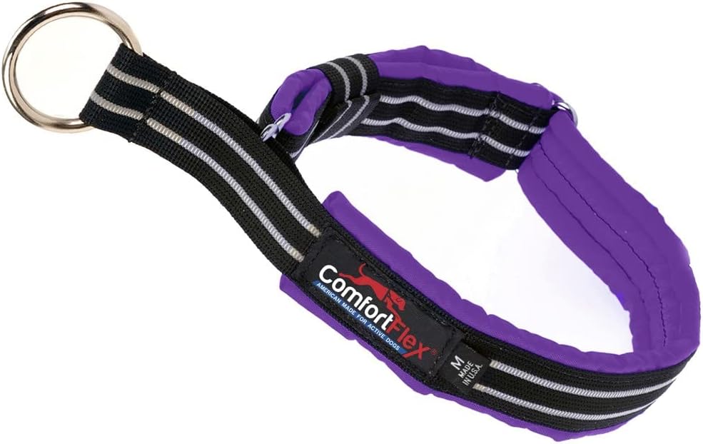 ComfortFlex Martingale Dog Collar - Made in The USA - 1.5" Wide, Reflective, Adjustable, Fully Padded Nylon, Gentle Control, Escape-Proof, Limited Slip Design, Medium, Purple