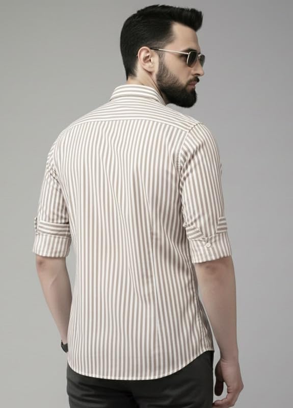 Image of U TURN Men's Casual Solid Stylish Formal Striped Shirt for Men