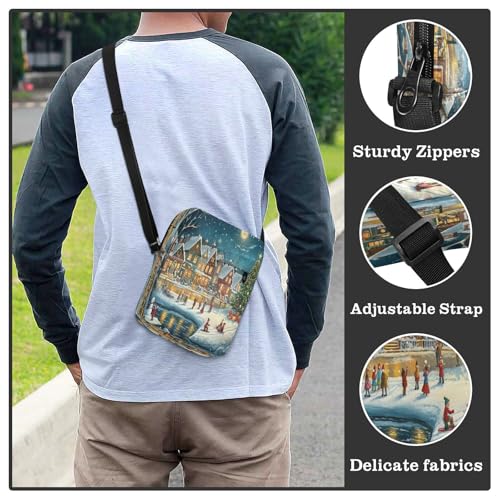 MCHIVER Small Messenger Bag Christmas Town Crossbody Bag for Men Women Fanny Packs Purse for Cycling Hiking Running4