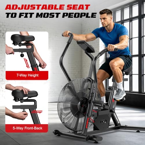 pooboo Air-Resistance Exercise Fan Bike, Air Bike with Dual Acction Handlebars&Dual-Layer Transmission System, Stationary Bike with APP Connection for Home Gym HIIT Cardio Full Body Workout - image 5