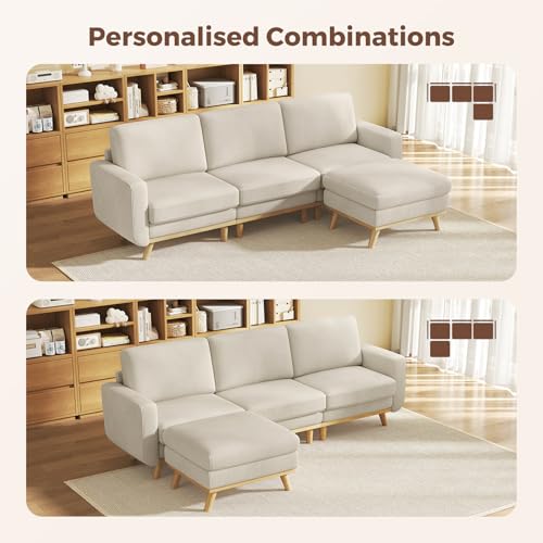 Image of Vesgantti 97 inch Modular Sectional Sofa Light Gray, L-Shaped Couch with Movable Ottoman, Comfy Corduroy Couch with Spring Cushion, Modular Sofa with Deep Seat for Living Room, Bedroom and Apartment