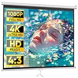 ZENY Portable Projector Screen Pull Down, 72 Inch 4:3 Video Projection Screen Home Theater, Retractable Projector Screen, Moive Screen Indoor Outdoor, Wall Mount (72'' 4:3 White)
