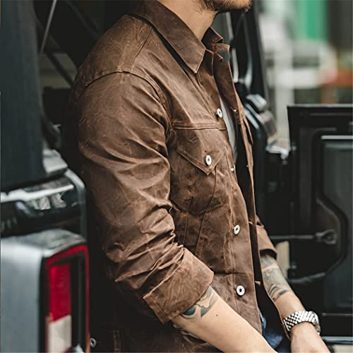 Retro Male Oil Waxed Jacket Canvas Cotton Khaki Military Uniform Casual Work Coats3