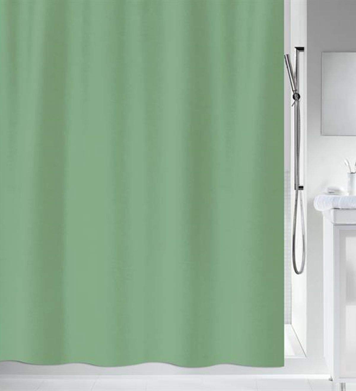 Spirella Primo Collection, Textile Shower Curtain, 120 x 200, 100% Polyester, Green, W 47.2" x L 78.7" (1 Panels)