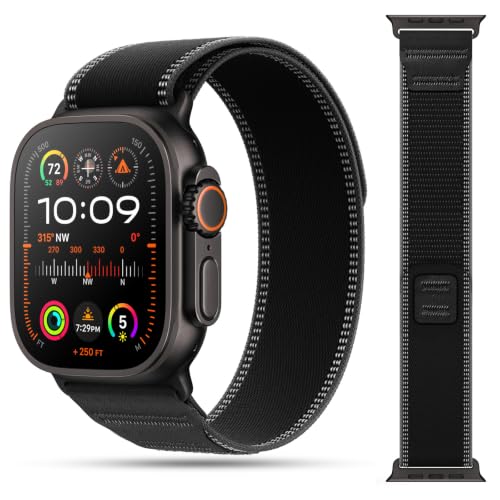 Image of MRAIN-H Nylon Leather Design Compatible with Apple Watch Bands for Men Women Ultra 3 2 1 Series 11 10 9 8 7 6 5 4 SE 3 2, Soft Stretchy Sport Band for iWatch 49mm 46mm 45mm 44mm