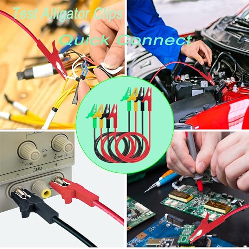 Image of 4 Pcs Alligator Clips Test Leads Dual Ended Crocodile Cable | Clip to Clip Insulated Test Cable 3.3ft /1m for multimeter car Electrical Test oscilloscope Battery Test.4 Color(Clips 100cm)