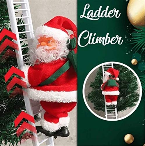 2 Packs Climbing Santa Claus on Ladder with Lights, Electric Climbing Ladder Santa Doll Toy, Christmas Novelty Decoration for Christmas Tree Xmas Hanging Ornament Pedant for Party Home Door Wall Decor