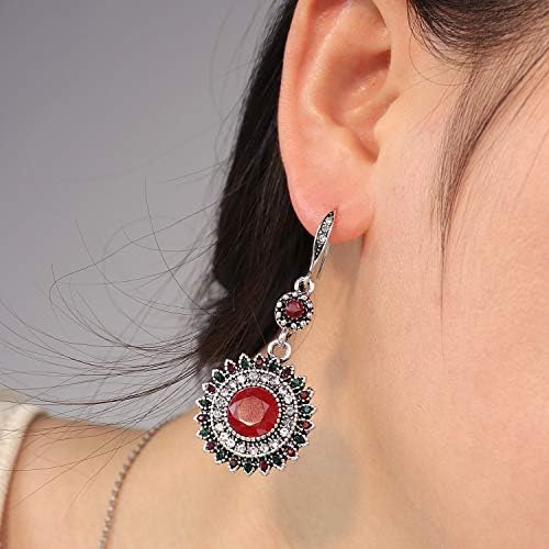 Suyi Sunflower Dangle Earrings National Drop Earrings Bohemian Vintage Gemstone Earrings