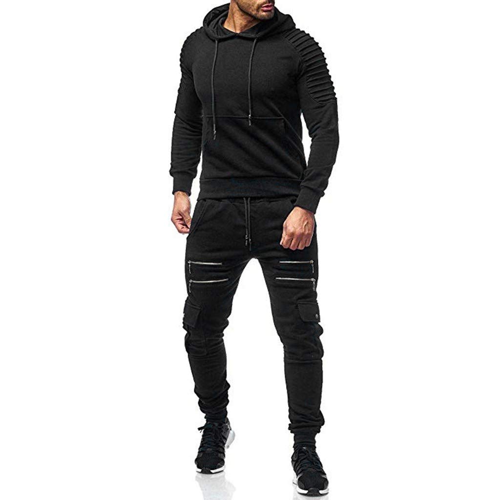 Generisch Tuta da allenamento da uomo, tuta da jogging, comoda ed elastica, mimetica con cappuccio e pantaloni da lavoro, per uomini, per attività all'aperto, fitness, palestra, sport