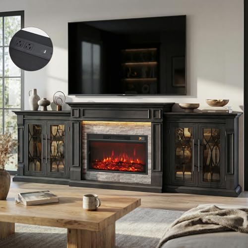 LGHM 104" LED Fireplace TV Stand with Outlet for TVs Up to 100 In...