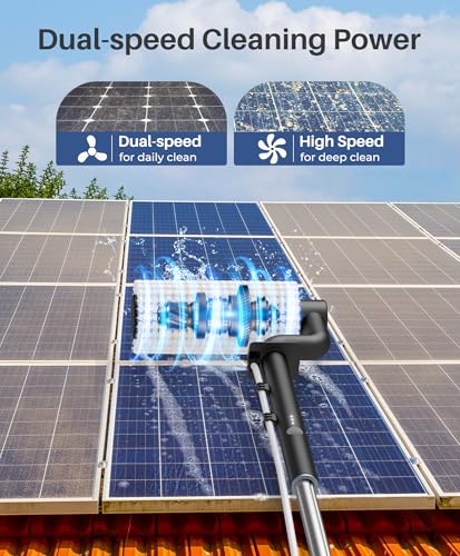 Image of LyriFine Electric Solar Panel Cleaning Brush and Pole Kit, 20Ft Extendable Washing Kit with Water Fed Pole, 2 Speed & Soap Dispenser, Outdoor Window Cleaning Tool for Solar Panel, Window, Roof, RV