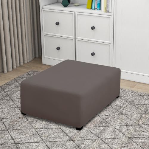 Image of PureFit Super Stretch Form Fit Ottoman Cover Rectangle - Ottoman Slipcovers for Foot Stool Cover & Folding Storage Slipcover for Living Room with Nonslip Elastic Bottom (Medium-L, Taupe)