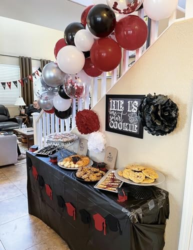 Image of Graduation Decorations Maroon Black 2026 /Burgundy Black Graduation Party Decorations /30Pcs Burgundy White Balloons /Maroon Party Decor Birthday Wedding (Pack of 3)