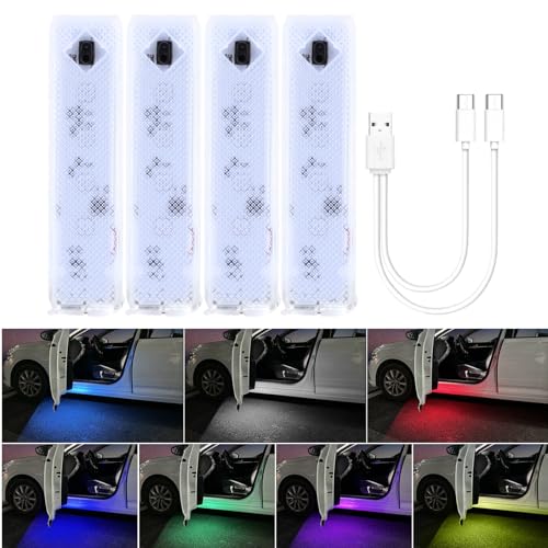 PIFOOG Car Door Projector Lights Custom LED Welcome Light 7 Colors USB Magnetic Wireless Doors Step Sill Courtesy Warning Projection Lamps Opening Ambient Lighting Accessories 4PCS