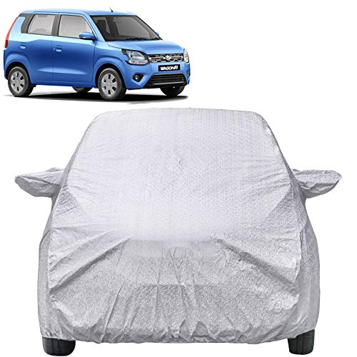 Image of Waterproof Car Body Cover Compatible with Maruti Suzuki Wagonr /Wagon r (2019 to 2021) with Mirror Pockets (Shinning Silver)