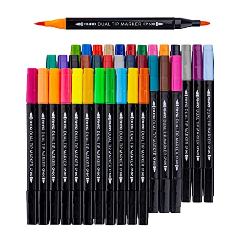 Aihao Markers For Kids,Dual Tip Markers Set, Brush & Fine Tips, 36 Pack, Super Washable Markers With Stand Portable Box, Pens For Coloring, Doodling, Sketching, Art Supplies For Drawing, Journaling #TOP1