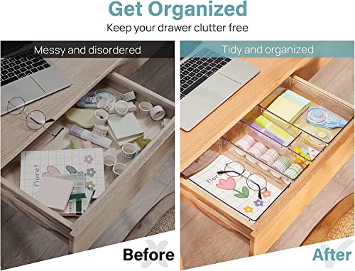 Image of 11 Pcs Drawer Organizer Versatile Vanity Drawer Storage Bins, Clear Plastic Drawer Organizer Trays, Customize Layout Organizer for Makeup and Bathroom Vanity (Clear) (11 pc)