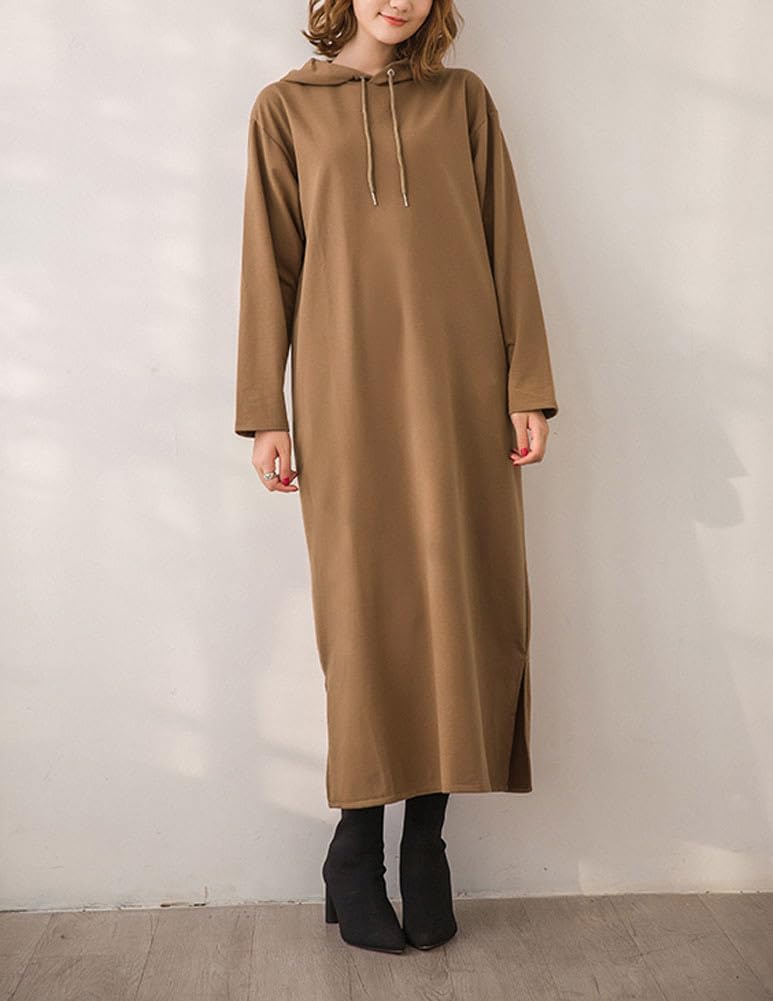 chouyatou Women's Basic Solid Long Sleeve Sweatshirt Hoodie Maxi Dress With Pockets - Image 2