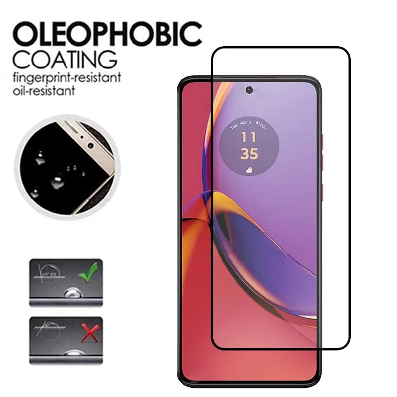 Image of Casodon Designed for Motorola Moto G84 5G Tempered Glass Screen Protector Guard (Black) Full Screen Coverage with Easy Installation Kit